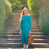 Teal Long Sleeve Silk Midi Dress