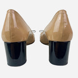 Tan and Black Patent Leather Bow Pumps