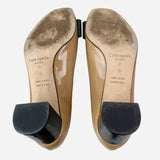 Tan and Black Patent Leather Bow Pumps