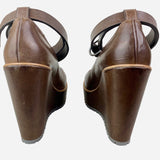 Brown Leather Platform Wedge Sandals