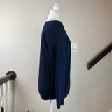 Dark-Blue V-Neck Long-Sleeve Cashmere Sweater