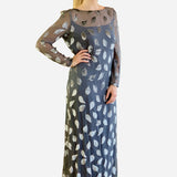 Silver 'Leaf' Long Sleeve Floor-Length Dress