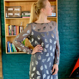 Silver 'Leaf' Long Sleeve Floor-Length Dress