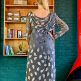 Silver 'Leaf' Long Sleeve Floor-Length Dress