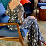 Silver 'Leaf' Long Sleeve Floor-Length Dress