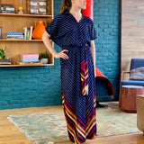Navy-Blue Casual Maxi Dress