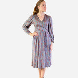 Multicolored Long Sleeve Silk Wrap Dress