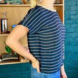 Navy-Blue Striped Short-Sleeve Blouse