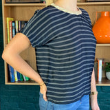 Navy-Blue Striped Short-Sleeve Blouse