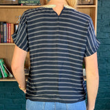 Navy-Blue Striped Short-Sleeve Blouse