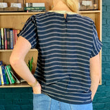 Navy-Blue Striped Short-Sleeve Blouse