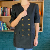 Black Short-Sleeve Double-Breasted Blazer