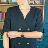 Black Short-Sleeve Double-Breasted Blazer