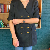 Black Short-Sleeve Double-Breasted Blazer