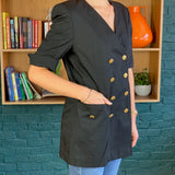 Black Short-Sleeve Double-Breasted Blazer