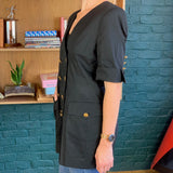 Black Short-Sleeve Double-Breasted Blazer