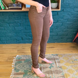 Brown Coated 'Lola' Stovepipe Skinny Jeans