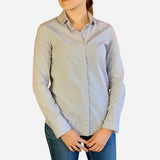 Light-Blue Embellished Collar Button-Up Blouse