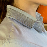 Light-Blue Embellished Collar Button-Up Blouse