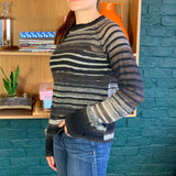 Striped Light Weight Sheer Wool Knit Sweater