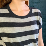 Gray Striped Short-Sleeve Light-Weight Knit Top