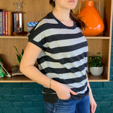 Gray Striped Short-Sleeve Light-Weight Knit Top