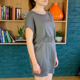 Taupe Short-Sleeve Light-Weight Knit Cashmere Sweater Dress