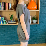 Taupe Short-Sleeve Light-Weight Knit Cashmere Sweater Dress