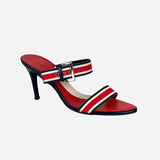 Double Strap Striped Low Heeled Sandals