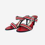 Double Strap Striped Low Heeled Sandals