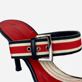 Double Strap Striped Low Heeled Sandals