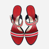 Double Strap Striped Low Heeled Sandals