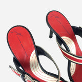 Double Strap Striped Low Heeled Sandals
