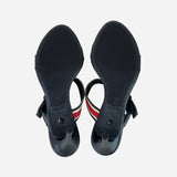 Double Strap Striped Low Heeled Sandals