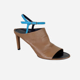 Light-Brown Peep-Toe Ankle Strap Pumps