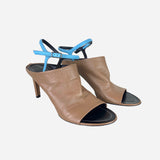 Light-Brown Peep-Toe Ankle Strap Pumps