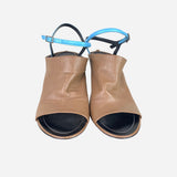 Light-Brown Peep-Toe Ankle Strap Pumps