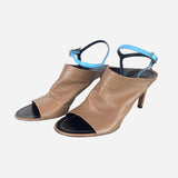 Light-Brown Peep-Toe Ankle Strap Pumps