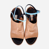 Light-Brown Peep-Toe Ankle Strap Pumps