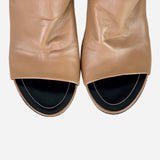 Light-Brown Peep-Toe Ankle Strap Pumps