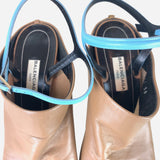 Light-Brown Peep-Toe Ankle Strap Pumps