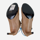 Light-Brown Peep-Toe Ankle Strap Pumps