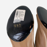 Light-Brown Peep-Toe Ankle Strap Pumps