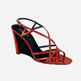 Red Iridescent Patent Leather Wedge Sandals