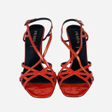 Red Iridescent Patent Leather Wedge Sandals