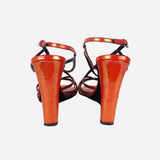Red Iridescent Patent Leather Wedge Sandals