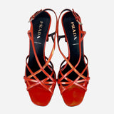 Red Iridescent Patent Leather Wedge Sandals