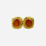 18K Yellow Gold and Orange Intaglio Ear Clip Earrings