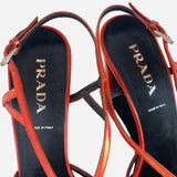 Red Iridescent Patent Leather Wedge Sandals