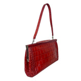 Red Embossed Leather Shoulder Bag